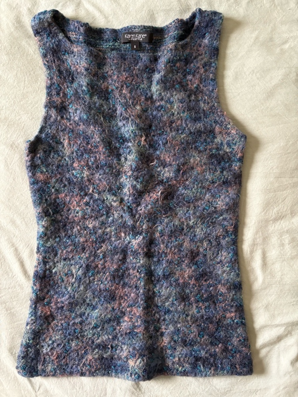 Karen Kane Multicolor Fuzzy Knit Tank Top in Blue and Pink